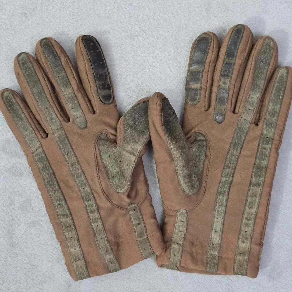 Vintage Isotoner Women's Tan Gloves Large Wool Trim Driving Gloves - Picture 6 of 15